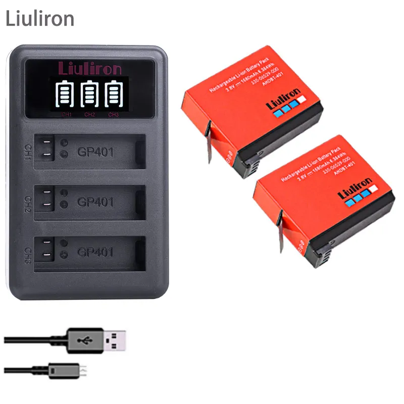 charger and 2battery 1680 мАч Gopro Hero 4 Батарея запасная часть+ светодиодный 3 слотов для карт USB Зарядное устройство для GoPro HERO4 GoPro AHDBT-401 экшн Камера акумуляторная батарея - Цвет: charger and 2battery