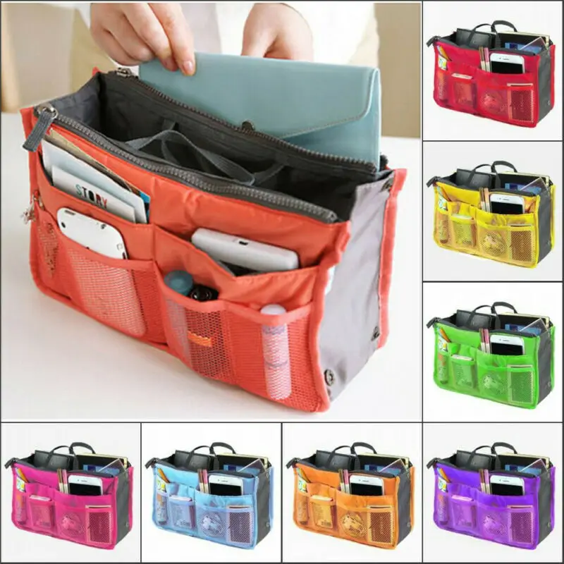 

Hot Cosmetic Bag Handbag Nylon Solid Zipper Organiser Insert Liner Travel Bag Storage Purse Organizer Large Purse Box Cases