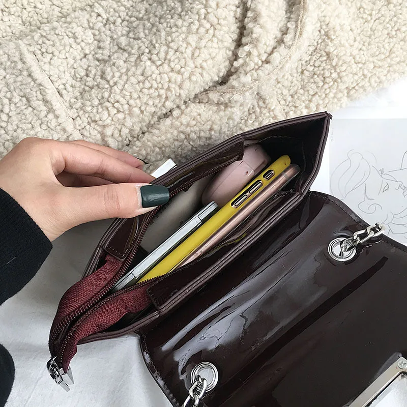 

CHIC Small Square Bag Women's 2019 New Style Fashion Korean-style Patent Leather Versatile Chain Crossbody Bag INS Ultra-Fire Pa