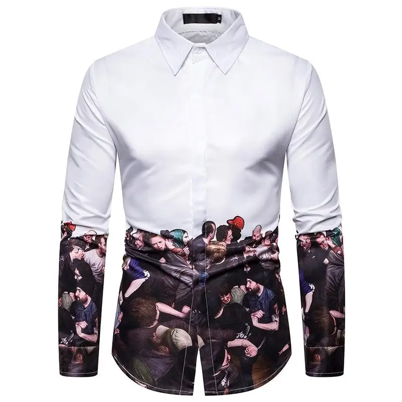 

Men's Casual Floral Shirt Tribal pattern printed Casual Long-sleeved Shirt Hip hop Blouse Men New