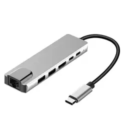 Алюминий сплав 6-в-1 USB-C концентратор многопортовый адаптер концентратор USB Type C адаптер док-станции с 4K HDMI RJ45 Ethernet Lan USB C