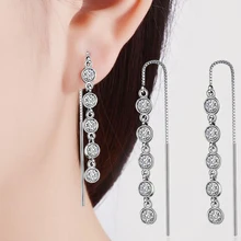 Модный Сияющий фианит линии 925 стерлингового серебра серьги для женщин вечерние подарок Pendientes Свадебные Brincos 1Y696