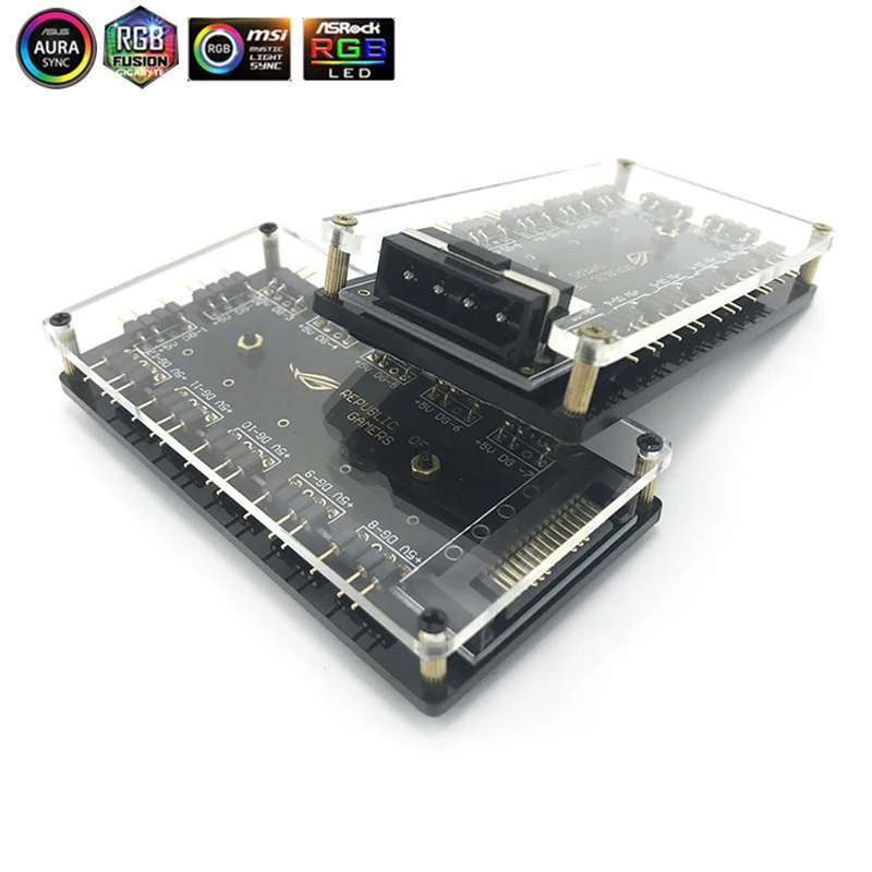 Beste 5V 3 pin RGB Hub Interface Splitter Voor Voeding Poort Molex 4 P SATA ASUS AURA SYNC 3Pin Moederbord Fan