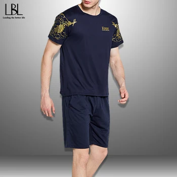 

Casual Men's Set Summer 2020 Sportswear Tracksuit Men New Print O Neck T Shirts + Shorts 2 Piece Set Mens Sets Streetwear 4XL