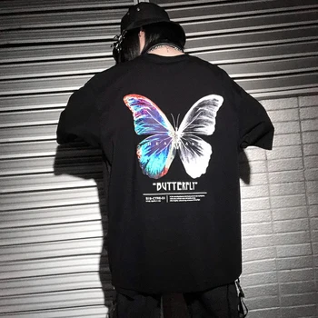 

Harajuku Butterfly Printed T-shirts Men Women Fashion Streetwear 2020 Summer Hip Hop T Shirts Male Top Tees Black White MG439