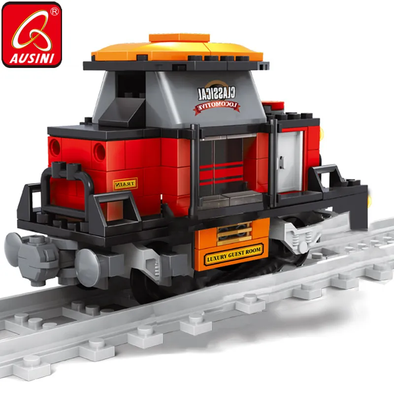 

AUSINI Railroad Conveyance Building Blocks Toys Train Model Guard Figure Railway Brick for Children Design City Creator Boys Toy