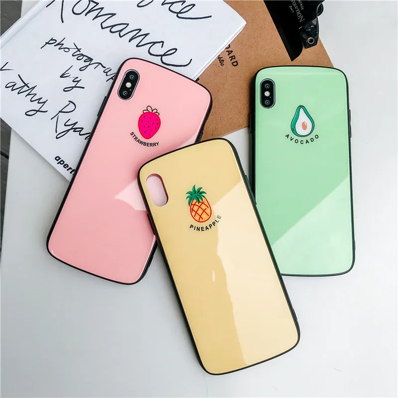 

Fresh Fruit Phone Cover for Iphone 7 Case Oval Glossy Tempered Glass Coque for Iphone Xr X 6S 6 7 8 Plus Xs Max Case Fundas Etui