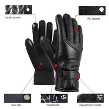 Winter Electric Heated Gloves Cycling Warm Heating Skiing Plush Inside Gloves USB Powered Heated Leather Gloves Black