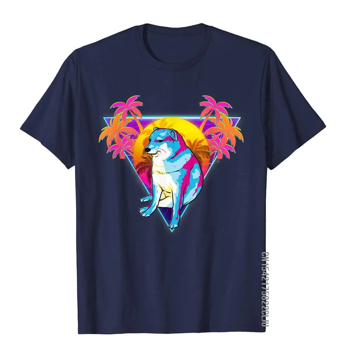 Cheems Dog Funny Shiba Inu Dank Meme 80s Retro Vaporwave T-Shirt__97A1172navy