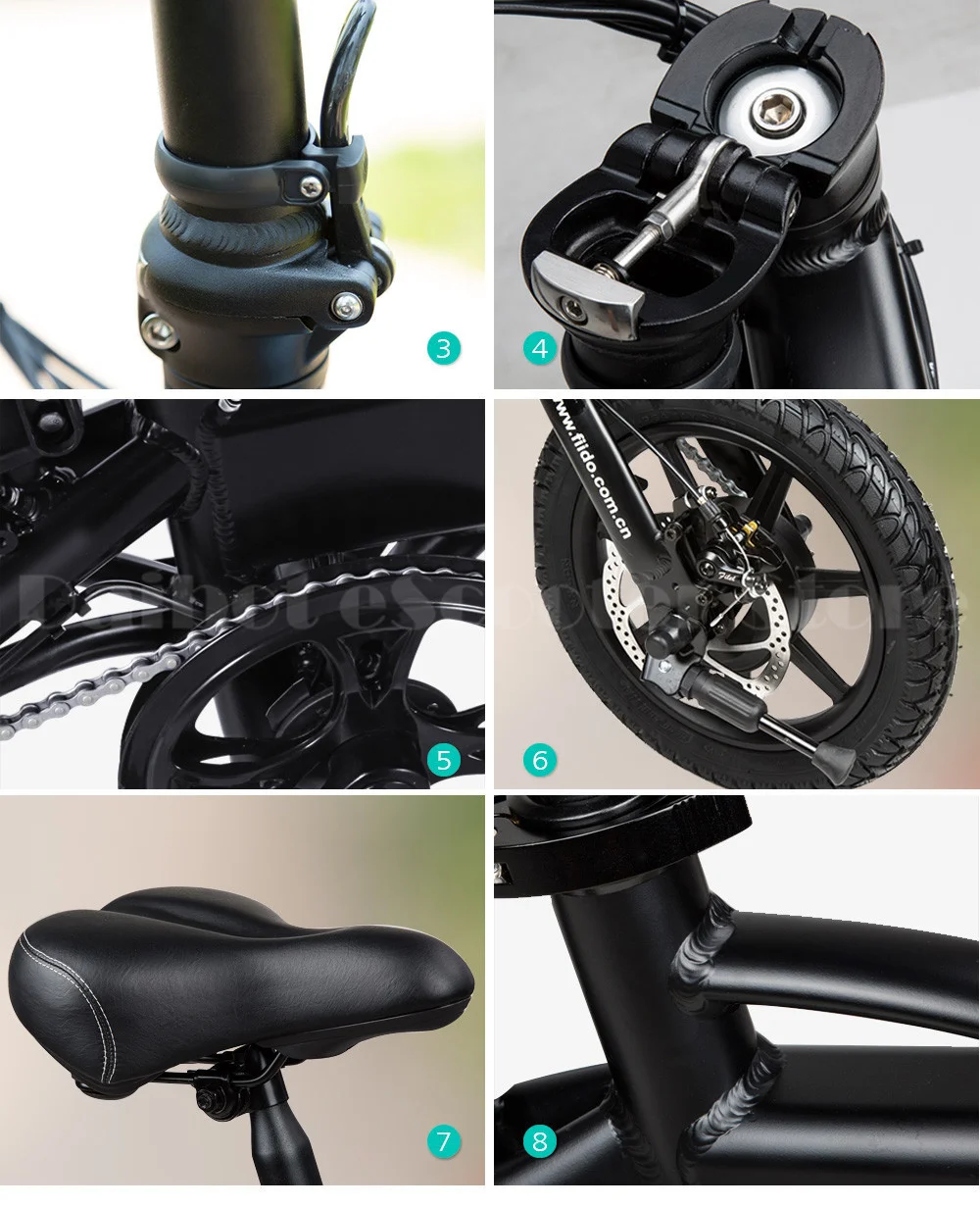 Fiido D1 Foldable Electric Scooter 2 Wheel Electric Bicycle 24V 250W Dual Brake System Portable Mini Folding Electric Bikes  (16)