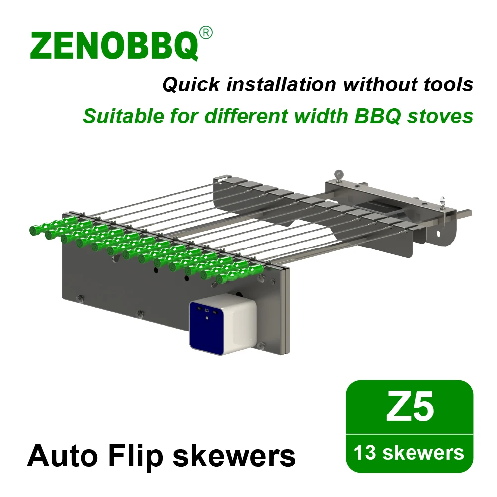 ZENOBBQ Auto Flip Skewer Kebab Barbecue Grill Roast BBQ Rotisserie Automatic skewers kebabish Roasting Free Width Adjustment