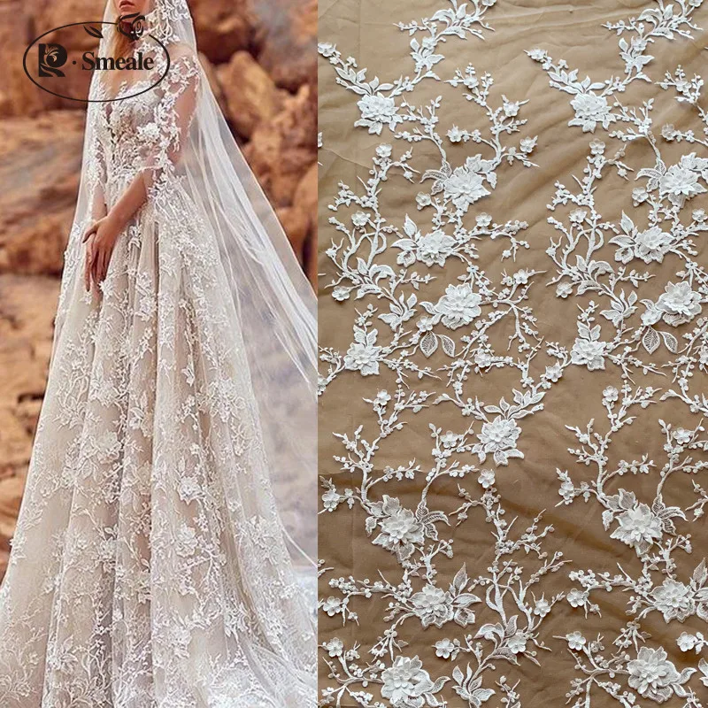 

3D Stereo Laser Flower Beaded Mesh Embroidery Lace Wedding Dress Fabric DIY Dress Accessories RS2521