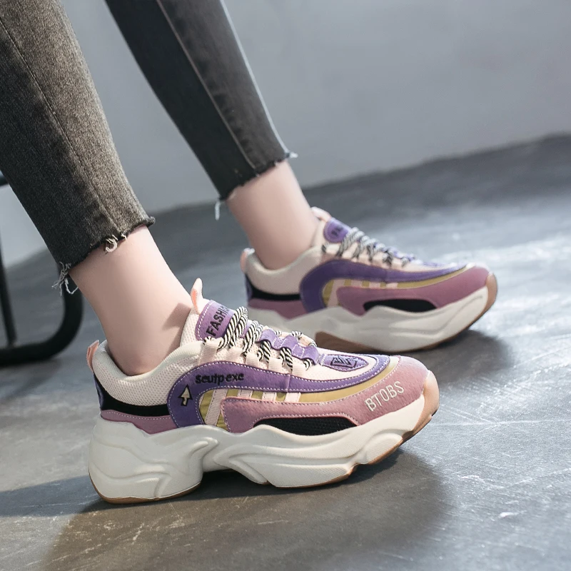 Women's chunky sneakers shoes with mixed colors and thick sole platform bottoms Outlet