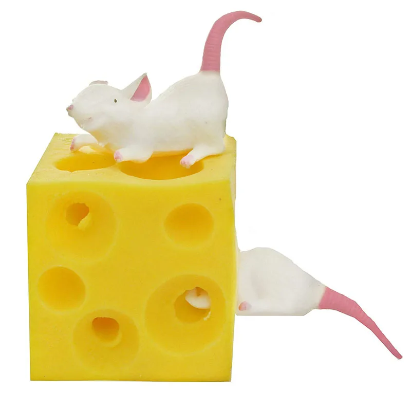 

Mice and Cheese finger Squeeze Toys Antistress Office Mice Hide In Cheese Hole Stressbusting Soft Mouse TPR Gift 0