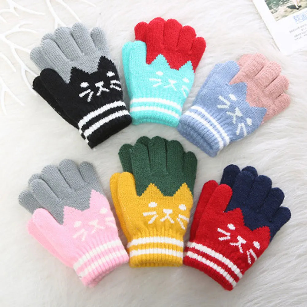 Toddler Boys Girls Warm Knitting Gloves Kids Mittens Winter Full Finger Gloves