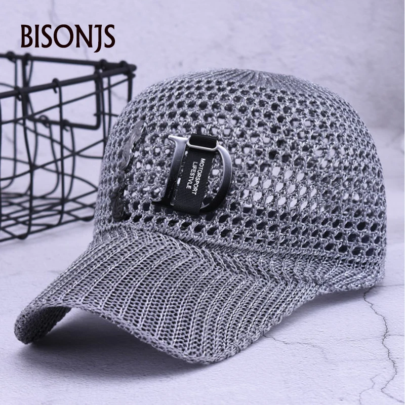 

BISONJS New Fashion Letter Adjustable Baseball Cap Hollow Design Breathable Net Caps Women Outdoor Summer Sports Sun Hats M9597