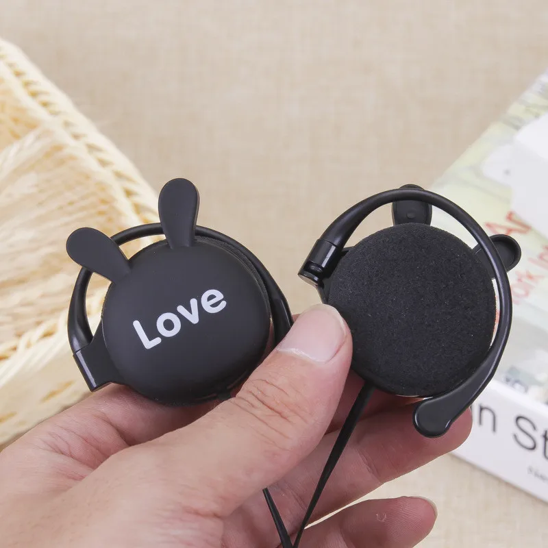 QearFun 귀여운 토끼 유선 이어폰, 귀걸이 스포츠 헤드셋, 여아용 선물, 마이크 내장 헬멧 헤드폰