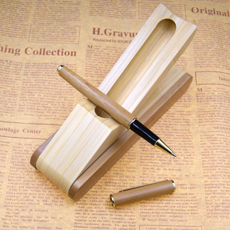 

One Set Gel Pen With Case Set From Nature Bamboo 0.5 mm Black Ink Writing Supplies Gift
