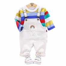 Комплекты осенней одежды для детей комплекты одежды для маленьких мальчиков и девочек детская футболка цвета радуги штаны на подтяжках спортивные костюмы для малышей