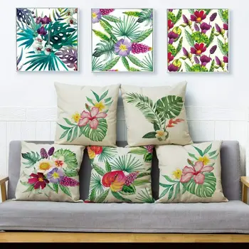 

Tropical Plant And Flower Print Throw Pillow Square Cushion Cover Pillows Cases