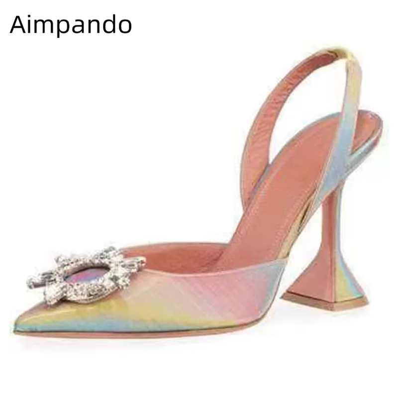 

Sunflower Crystal Buckle Sandals Women Rainbow Color Goblet Heel Shoes Woman Sexy Pointy Toe High Heels Party Shoes Sandalias