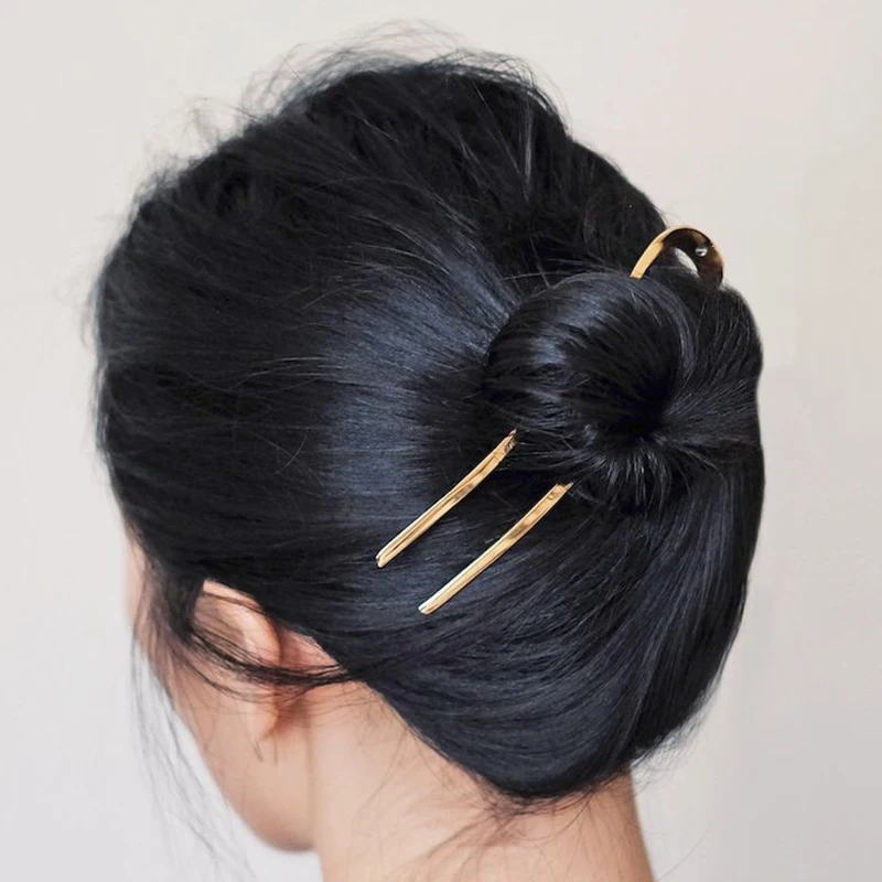 Металлические палочки для волос CHIMERA, заколки-булочки, Ретро стиль, простой золотой u-образный сплав, заколки-вилки для волос, женские аксессуары для укладки