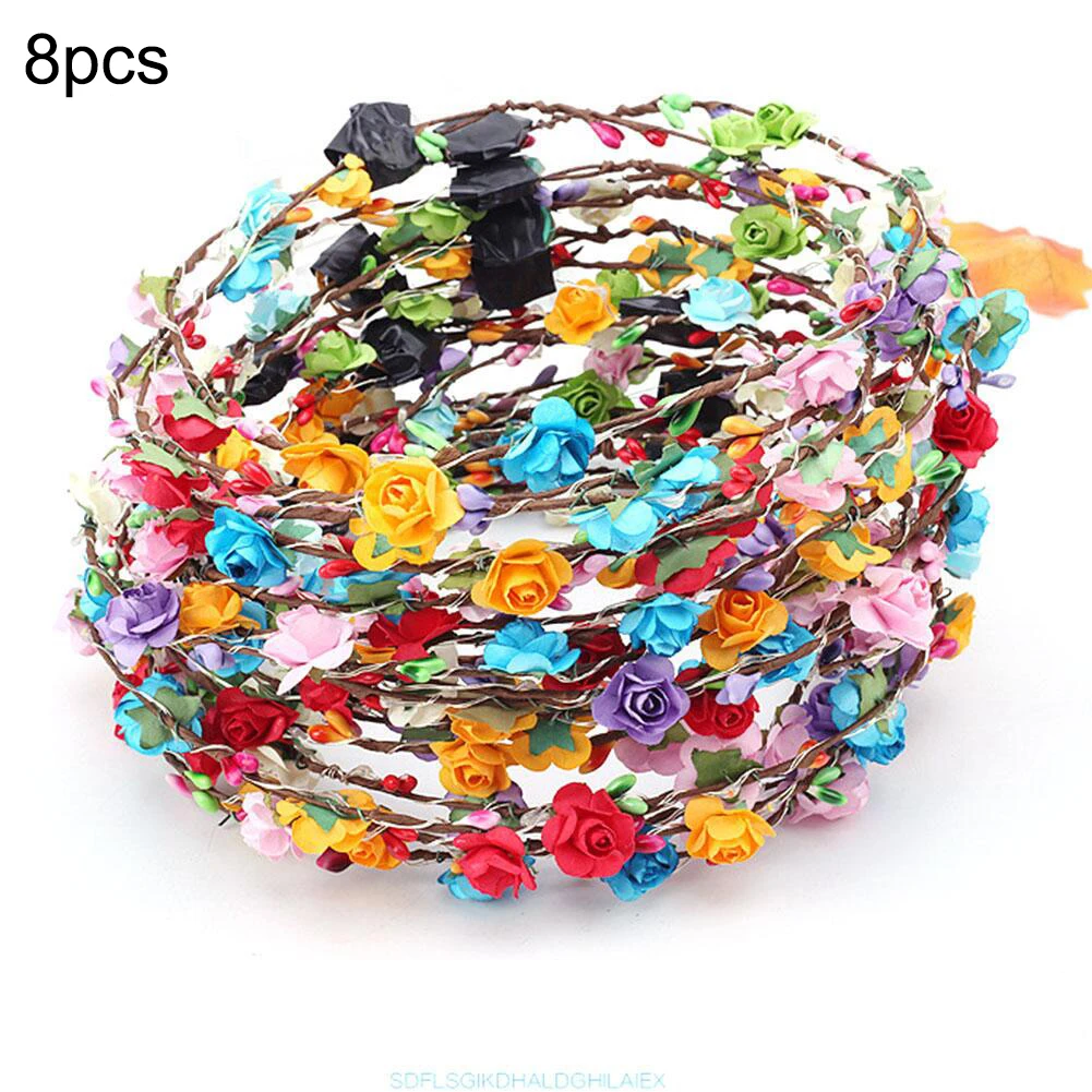 

8pcs/set Glittering Flower Headband Glowing Garland LED Light Up Flower Crown Floral Headpiece For Tourist Scenic Photography