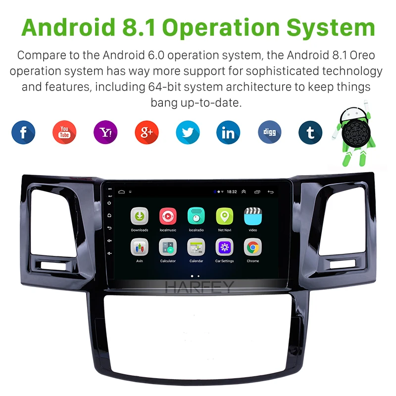 Harfey 9 &quotРадио Android 8 1 GPS Navi головное устройство для Toyota Fortuner Hilux 2008 2014 с WIFI FM Музыка
