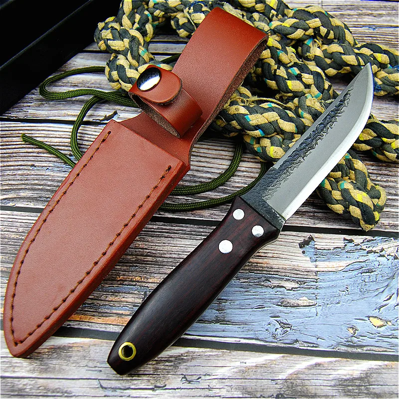 Германия ручная кованая охотничий нож с прямым лезвием 59-60hrc Дамасская зерно Открытый Кемпинг острый тактический нож+ Высококачественная платформа