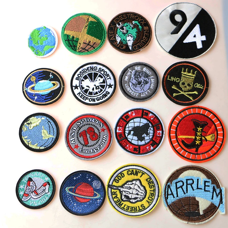 Cute round UFO icon Embroidered Iron on Patches for Clothing DIY Stripes Clothes Patchwork Stickers Children Custom Badges |