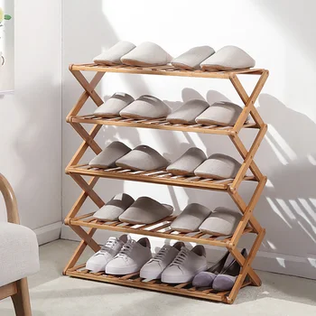 

Multi-layer shoe rack simple household economical rack dormitory door storage rack installation-free folding bamboo shoe cabinet
