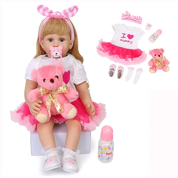 

58CM Blonde Reborn Baby Doll 24inch Soft Pink Cute Princess Soft Silicone Newborn Lifelike Bebe Toys For Girl Surprise Gift