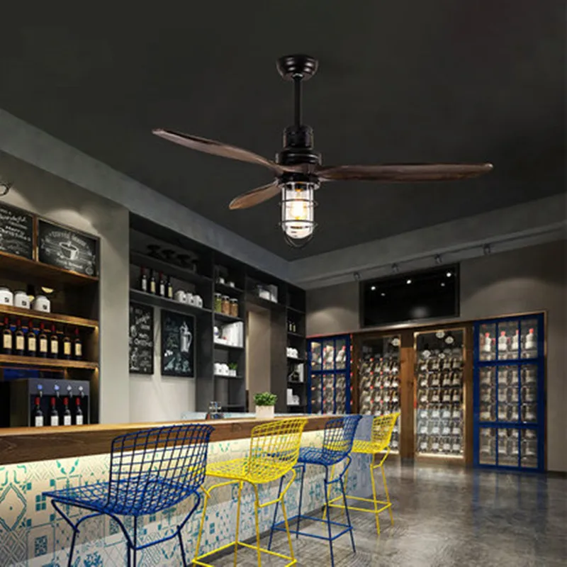 led e27 Loft Iron Wood Glass Ceiling Fan LED Lamp.LED Light.Ceiling Lights.LED Ceiling Light.Ceiling Lamp For Foyer