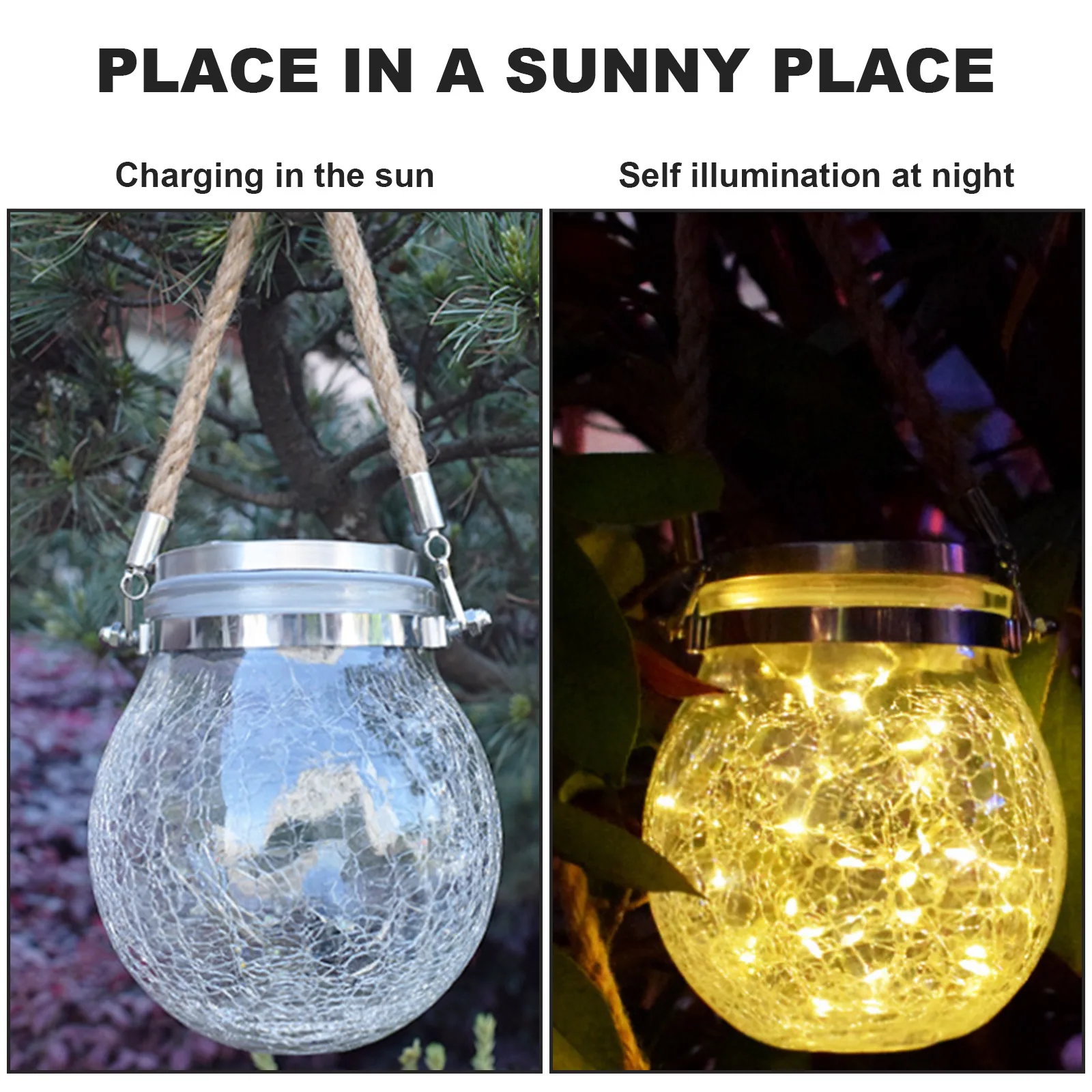 Solar Lantern Outdoor Hanging Light led Mason Jar Waterproof Table Lamp Crack Glass Garden for Patio | Освещение