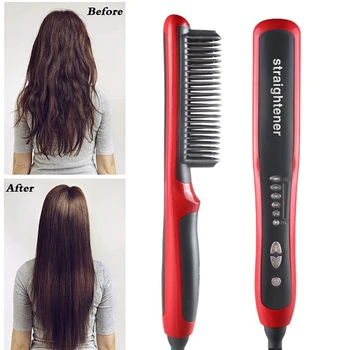 

3 in 1 Hair Straightener Brush Anti Static Ceramic Heating Detangling Brush Straightening Beard Comb For Man Beard Straightener