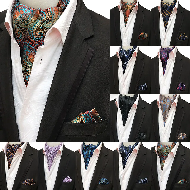 MENDENG Mens Paisley Plaid Stripe Tie Set Pocket Square Necktie Handkerchief