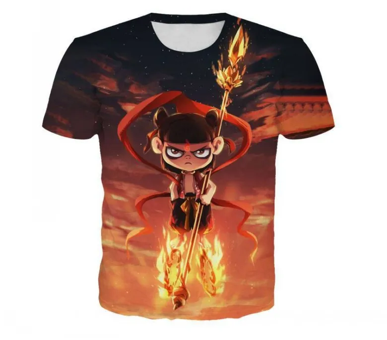 

Newly designed casual T-shirt summer 2020 3D printed nezha step on the wind fire wheel featured jacket