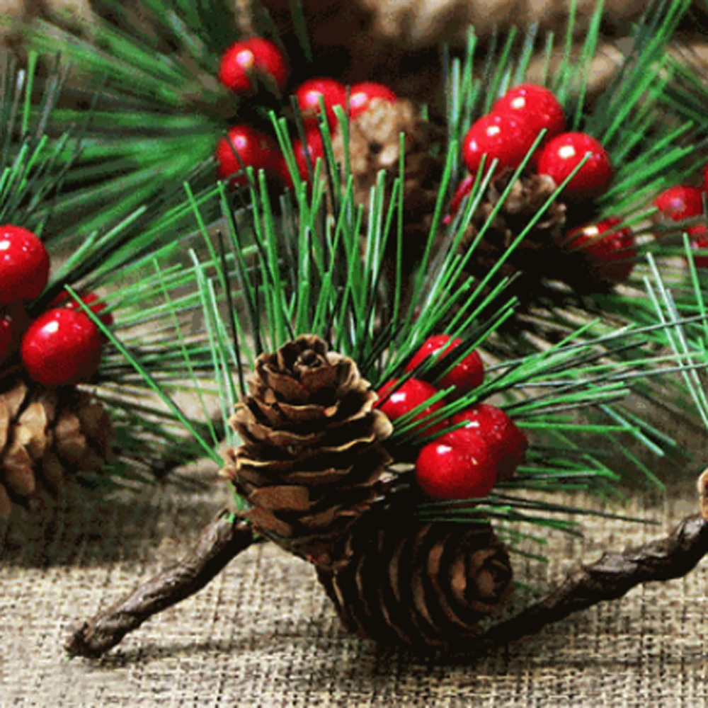 10Pcs Natural Simulated Red Berry Pine Cone Branch Christmas Tree Holiday UK 