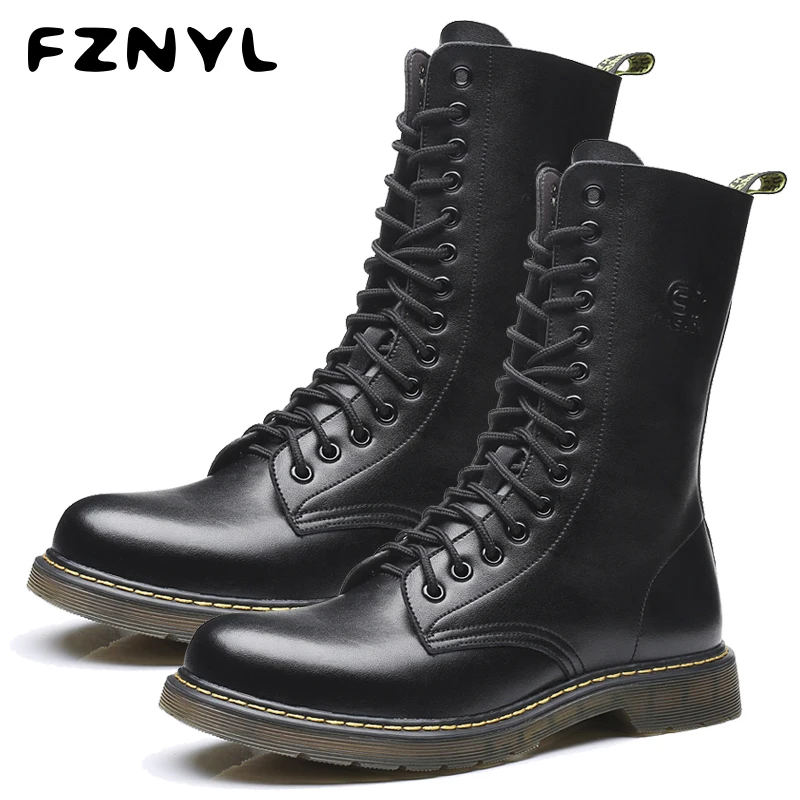

FZNYL Men Genuine Leather Martin Boots Male High Top Non-slip Design Comfortable Motorcycle Footwear Increased Oxford Shoes
