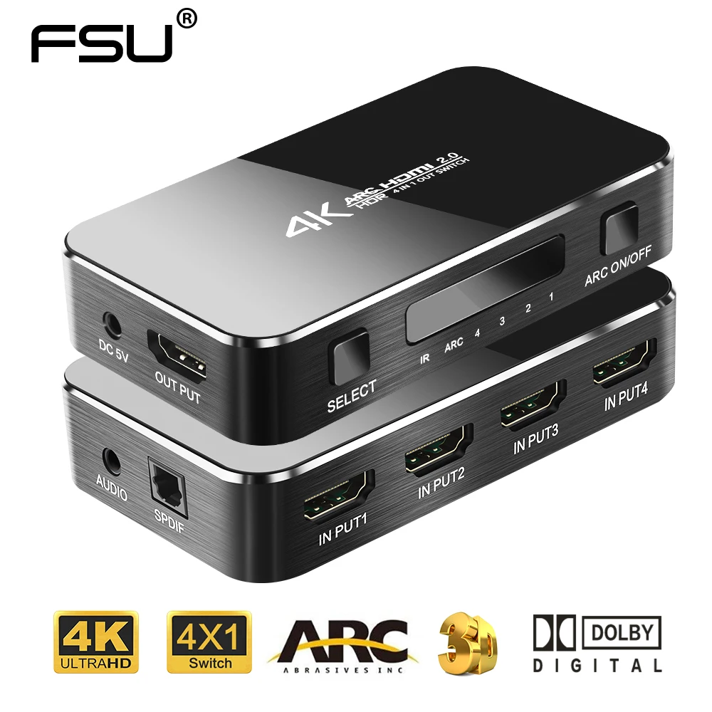 Переходник FSU 4K HDMI 2 0 4x1 сплиттер аудио 3 5 Jack экстрактор ARC & IR Control для Nintendo PS3 PS4