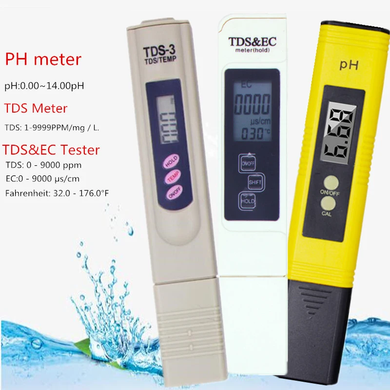 TDS Testeur digital pH Mètre pour Aquarium Piscine Hydroponique Water Monitor 0-9999 PPM 