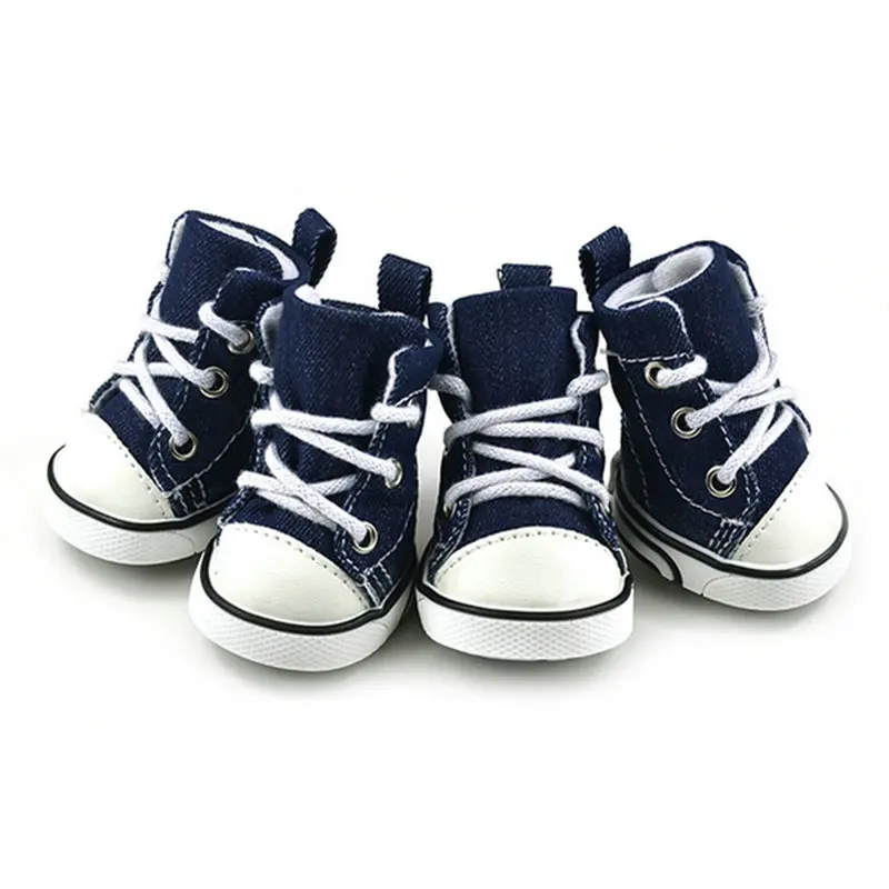 

4PCS/Set Puppy Pet Dogs Boots Anti-slip Walk Bootie Sport Shoes Denim Causal Sneaker Dog Shoes