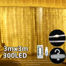 Cortina de luces LED con USB, guirnalda de luces remotas para Año Nuevo, árbol X'mas, fiesta, hogar, dormitorio, ventana, decoración de Navidad
