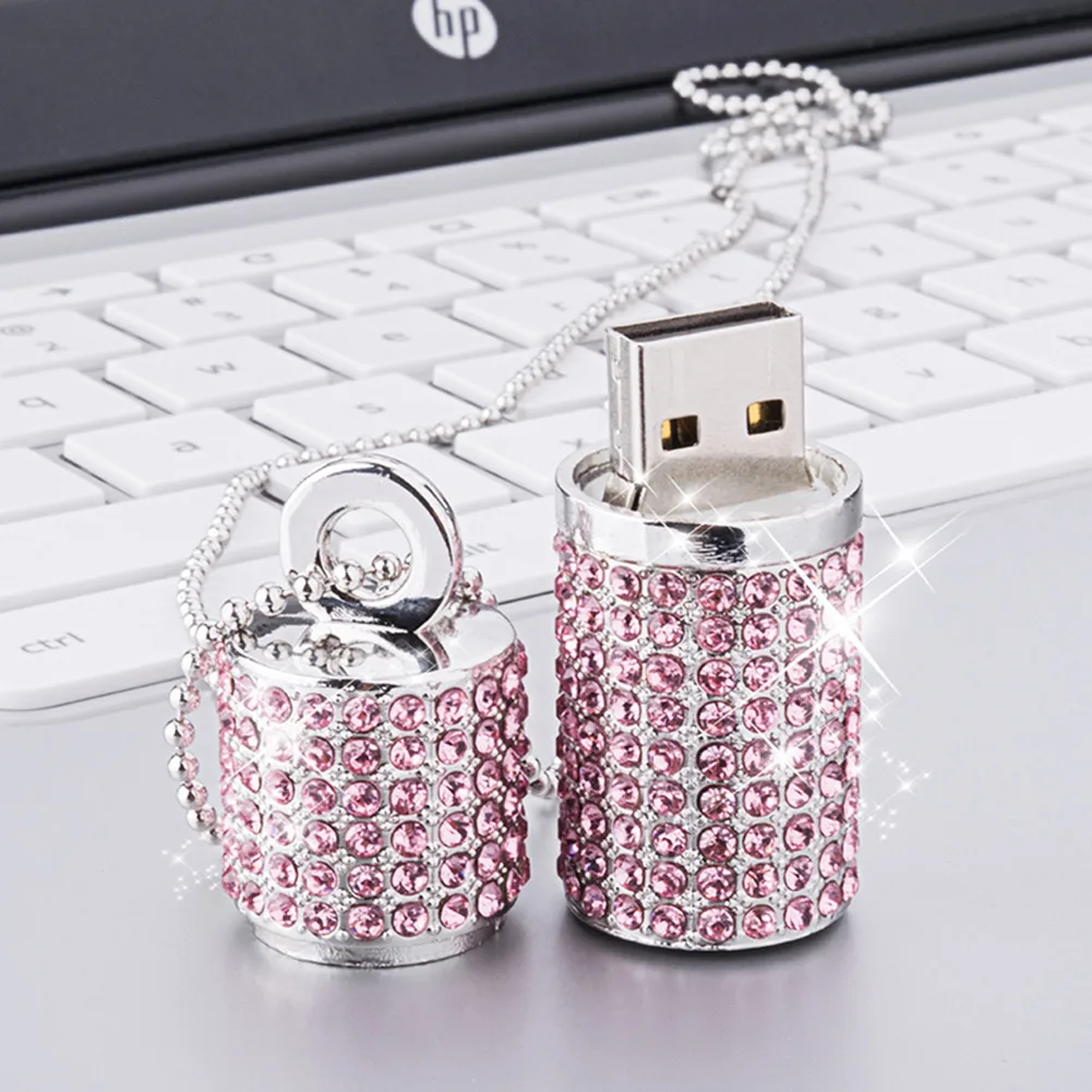 Thumb Drive Jewelry USB 2.0 Flash Drive Crystal 64GB Memory Stick Lipstick Case Zip Drive Metal Pen Drive with Keychain, Pink fastest flash drive