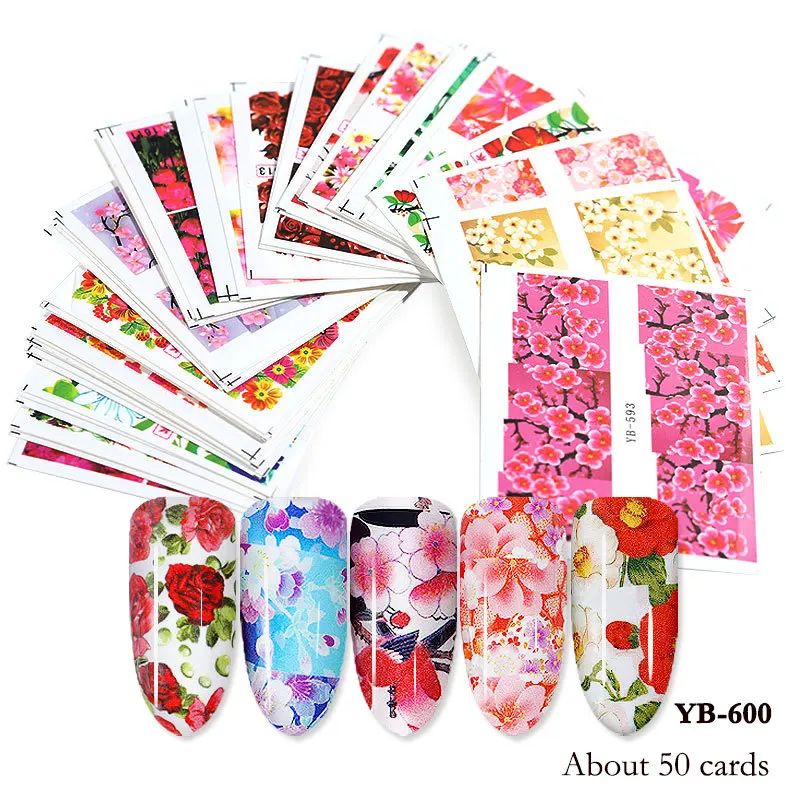 50pcs Water Transfer Sticker Nails Mixed Designs Nail Art Decorations Colorful Stamp Random Xmas Decals Sets - Цвет: YB-600