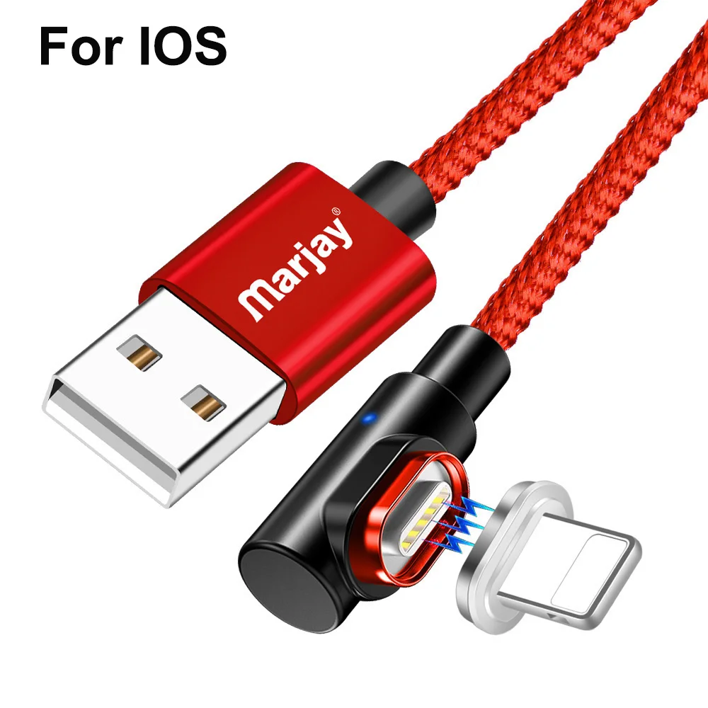 Red IOS Cable Магнитный кабель Marjay, 90 градусов, Тип C, Micro USB C, быстрая зарядка, Microusb type-C, магнитное зарядное устройство, usb c, зарядный Шнур для iphone 7, 6 - Цвет: Red IOS Cable
