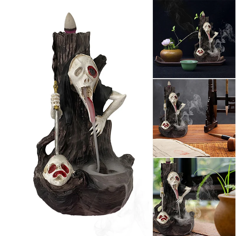Skeleton Skull Fishing Incense Holder Polyresin Incense Burner Home Decoration 