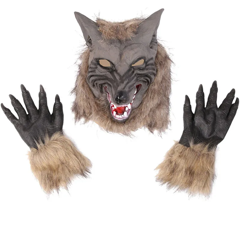 

Halloween Fancy Dress Props Mask Horror Wolf Head Headdress Terror Cosplay Wolf Claws Creepy Costume Gloves Devil Fancy Headgear