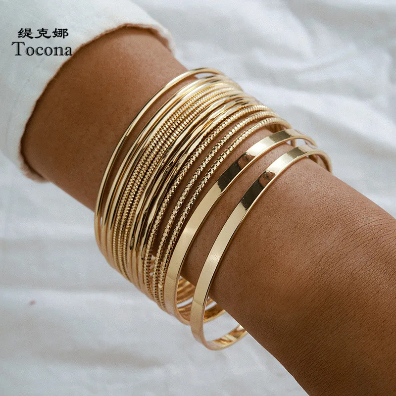 Tocona Punk Gold Color Bracelets for Women Trendy Alloy Metal Bangle Bohemian Jewelry Accessories Gift Wholesale 15165