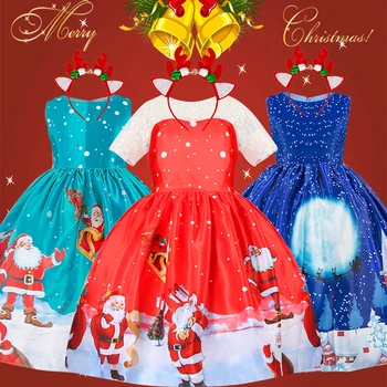 

Christmas Dress Santa Claus Girls New Year Costume Kids Dresses for Girls Party Snowman Gown Princess Dress Size 3 5 8 10 Years